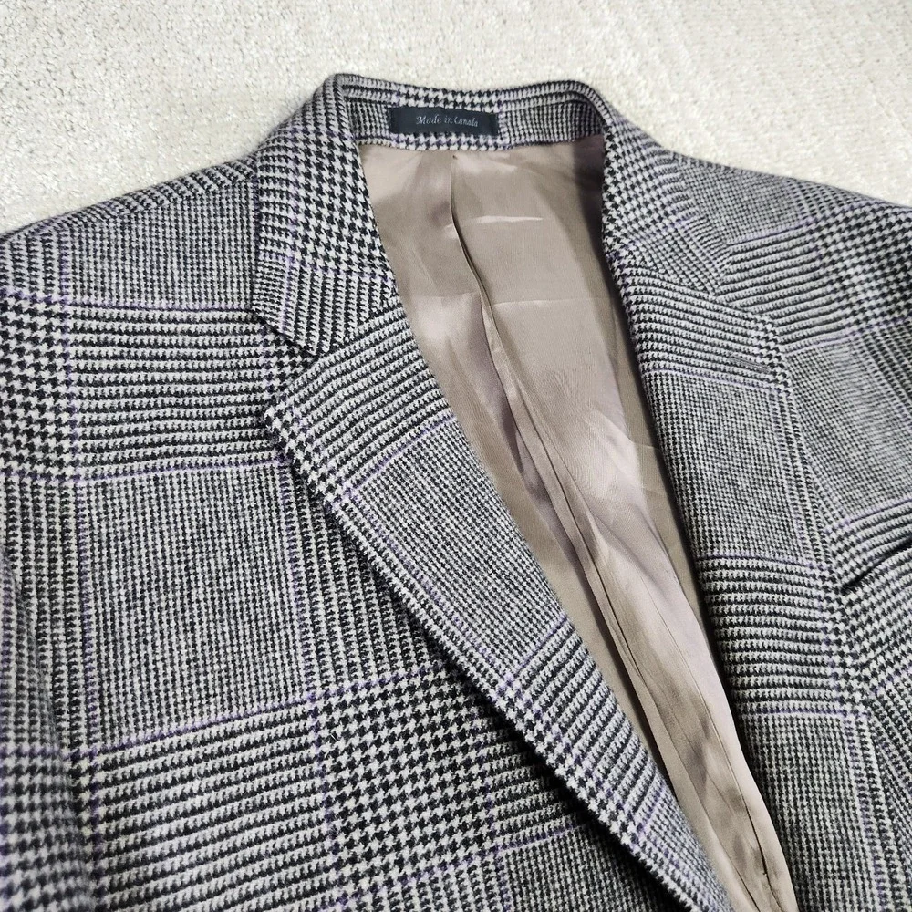 Vintage Ralph Lauren Blazer Men 44L Glen Plaid Tweed Sport Coat Wool Gray
